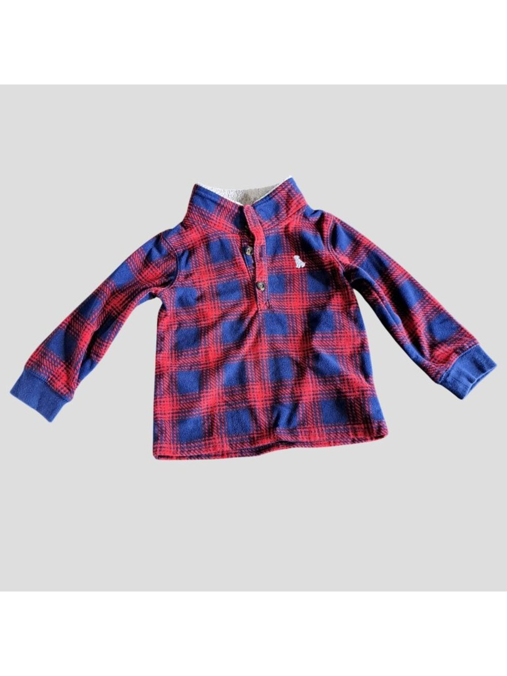 Carters Toddler 3T Red & Blue Plaid Sherpa-Lined Pullover With Buttons